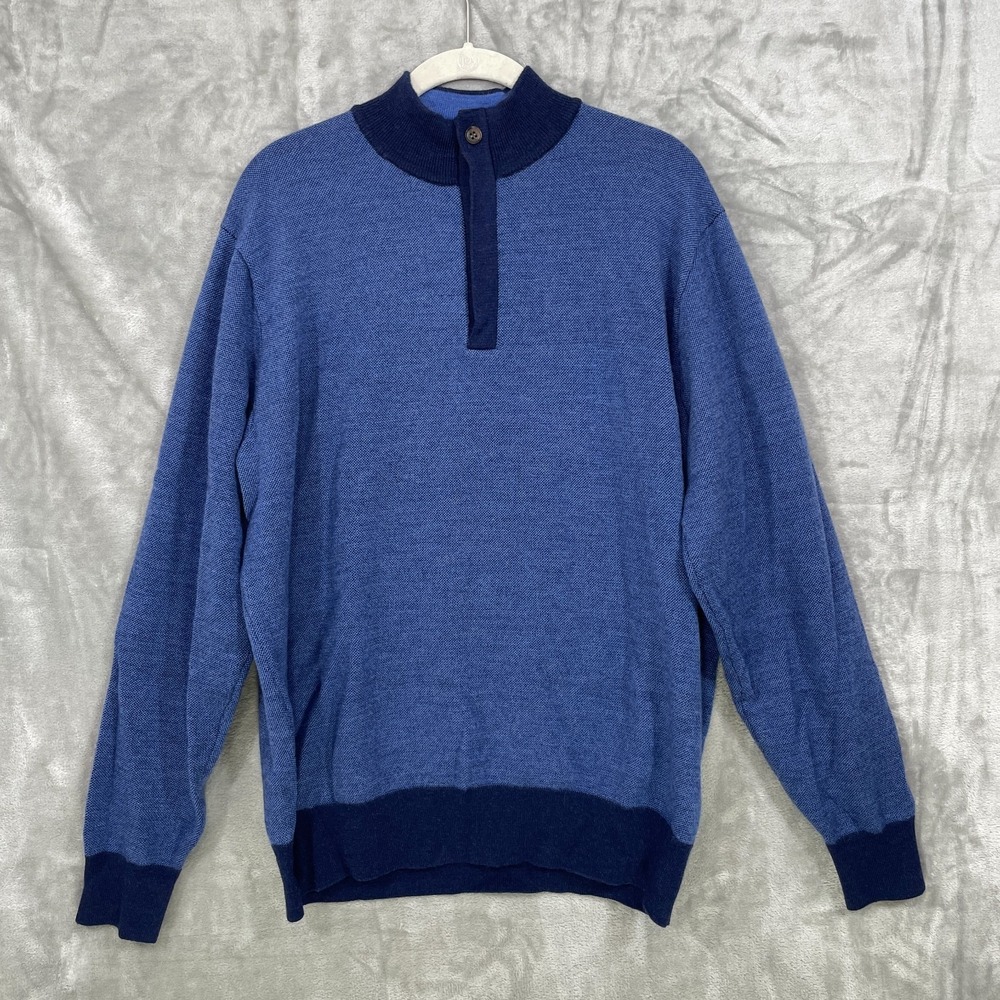 PETER MILLAR Sweater Men's XL Blue 100% Extra Fine Merino Wool 1/4 Zip